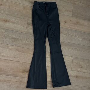 Black Faux Leather Flared Pants